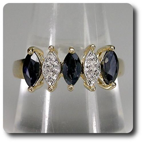 Bague Saphir Noir   Argent 925 + Plaqué Or Jaune 14 Carats