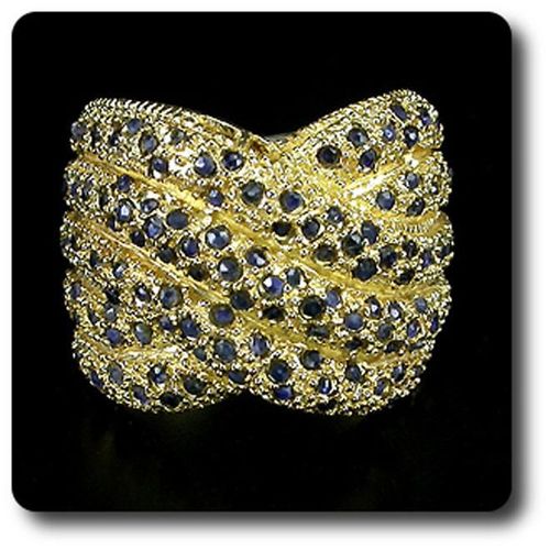 Bague Saphir Bleu   Argent 925 + Plaqué Or  Jaune