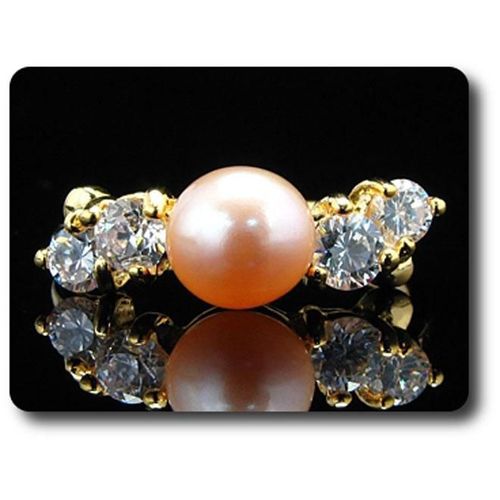 Bague Perle & Oxyde De Zirconium  1x8 Mm Plaqué Or 18 K
