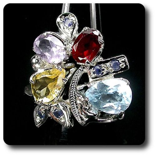 Bague Amethyste Grenat Topaze   Argent 925