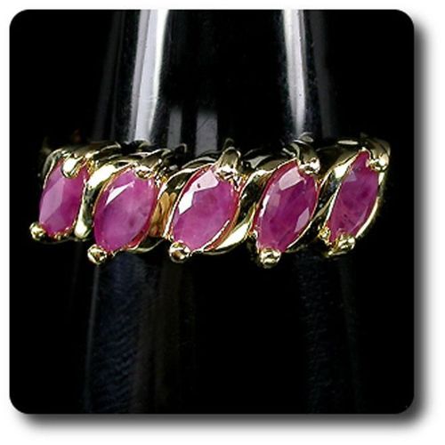Bague Rubis   Argent 925 + Plaqué Or Jaune 14 Carats