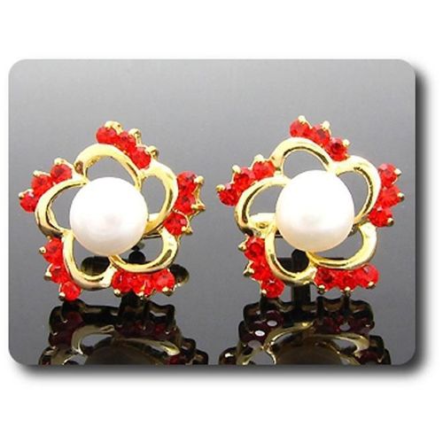 Boutons De Manchettes Pour Femme Perle & Oxyde De Zirconium Plaqué Or  18 K