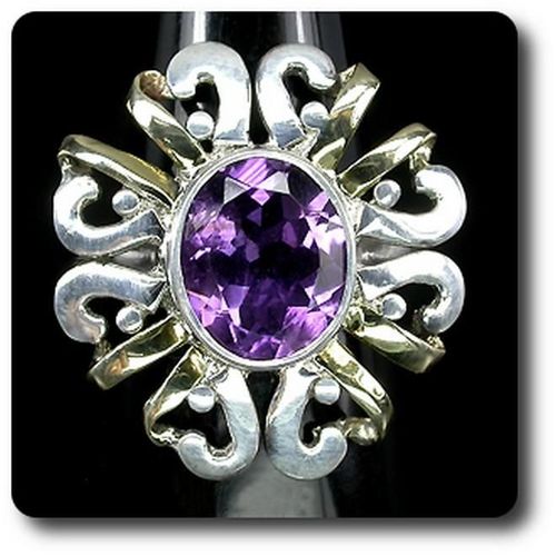 Bague Amethyste   Argent 925 + Plaqué Or Blanc & Jaune