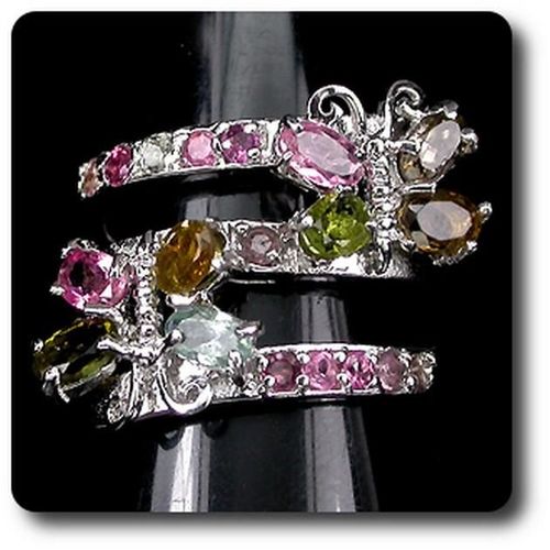 Bague Tourmaline Multicolores   Papillon  Argent 925