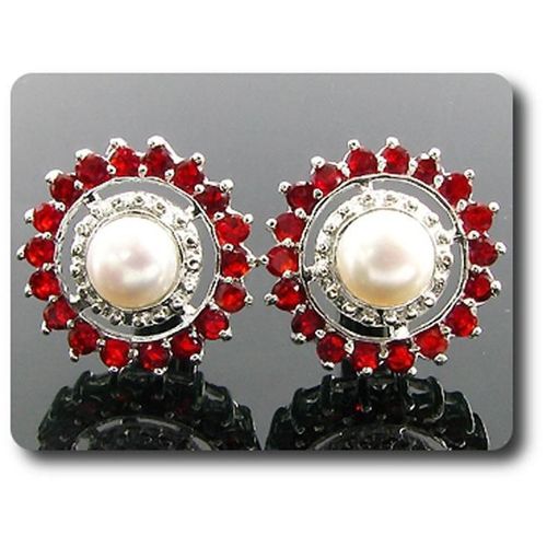 Boutons De Manchettes Pour Femme Perle & Oxyde De Zirconium Plaqué Or Blanc 18 K