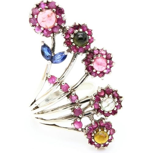 Bague Tourmaline Multicolore Rubis Saphir  . Argent 925