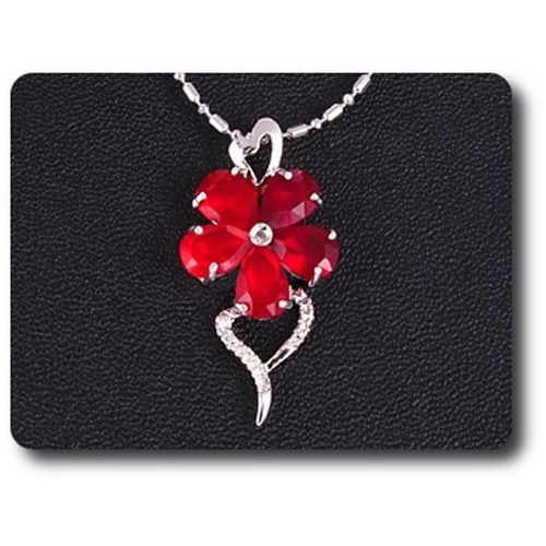 Pendentif Oxyde De Zirconium 5 X 7 Mm Plaqué Or Blanc 18 K + Chaine