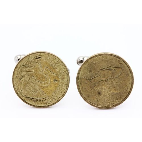 Boutons De Manchettes Pièce De Monnaie Authentique " France " 5 Centimes Mariane