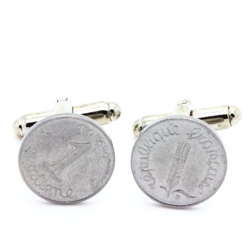 Boutons De Manchettes Pièce De Monnaie Authentique " France " 1 Centime Épi