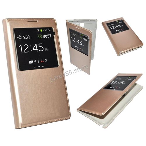 Housse Coque Etui Etui À Rabat View Cache Batterie Or Gold Pour Samsung Galaxy Note 4