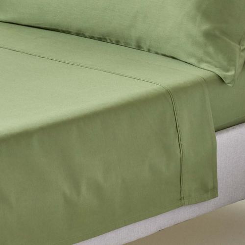 Drap Plat Uni 100% Coton Égyptien Bio 400 Fils Coloris Vert Mousse 180 X 290 Cm