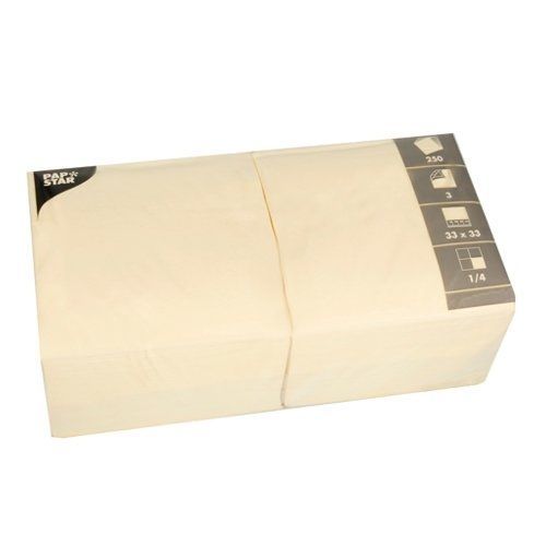 Papstar Lot De 250 Serviettes, 330 X 330 Mm, 3 Couches, Crème