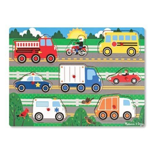 Melissa & Doug - 19051 - Puzzle En Bois À Boutons - Véhicules - 8 Pièces