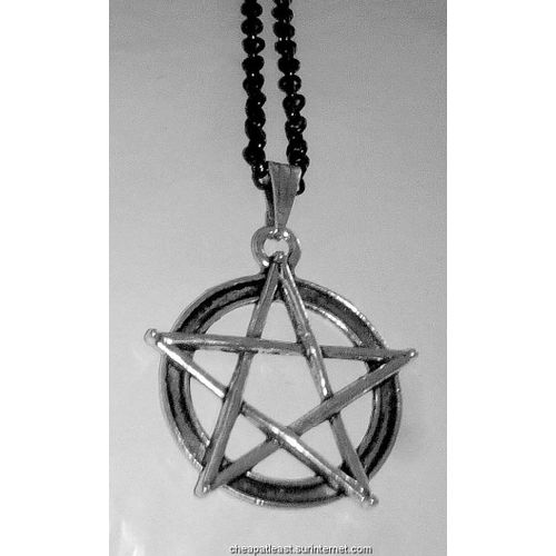 Collier Pendentif Pentacle Pentagramme Métal Argenté - 28 Mm (Style Punk / Rock / Métal / Gothique) - Pentagram