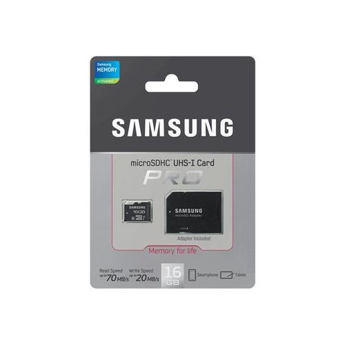 Samsung Pro MB-MGAGB - Carte mémoire flash (adaptateur microSDHC - SD inclus(e)) - 16 Go - Class 10 - microSDHC UHS-I