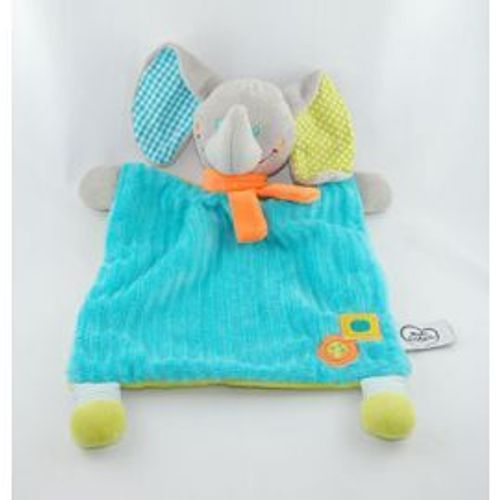 Doudou Plat Éléphant Mots D'enfants Leclerc  Plush Comforter Soft Toy Peluche Bleu Turquoise Vert Orange