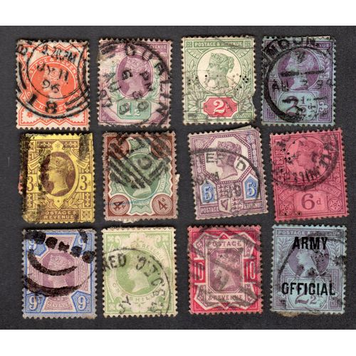 Lot De 12 Timbres Grande-Bretagne - Série 50e Anniversaire Du Règne De La Reine Victoria - 1883