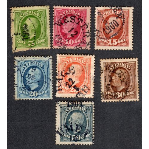 Série De 7 Timbres Suède - Oscar Ii - 1891