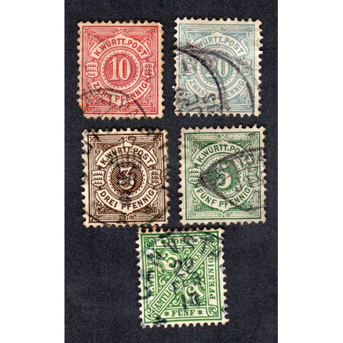 Lot De 5 Timbres Wurtemberg De 1875 À 1890