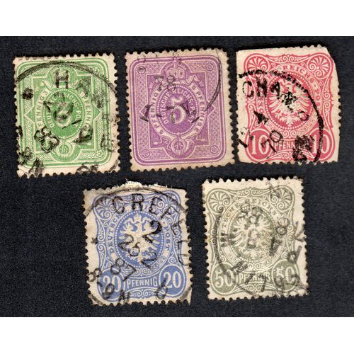 Série De 5 Timbres Empire Allemand - 1875 - 3, 5, 10, 20 Et 50 Pfennige