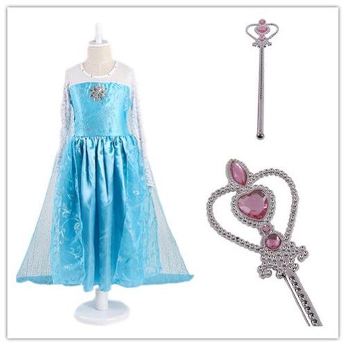 Baguette Rose + Robe Reine Des Neiges Nouvel Ensemble Elsa Anna Taille 2 À 14 Ans Bonne Qualité Tenue Princesse Cosplay Déguisement Kawai Cute Envoi Immédiat Boutique Black Sugar 