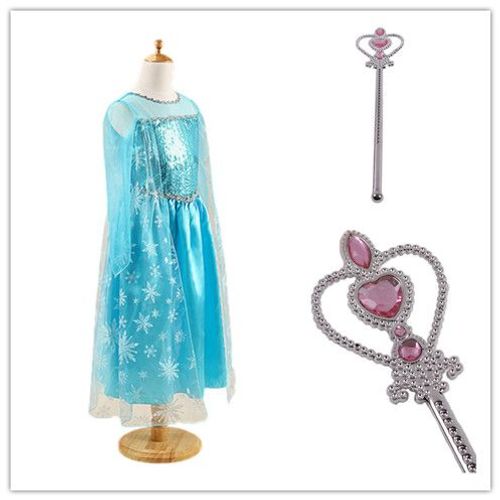 Belle Robe Elsa Reine Des Neiges + 1 Baguette Coloris Rose Nouvel Ensemble Taille 2 À 14 Ans  Bonne Qualité Tenue Princesse Cosplay Déguisement Kawai Cute Envoi Immédiat Boutique Black Sugar