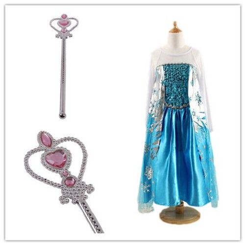 Baguette Rose + Robe Reine Des Neiges Nouvel Ensemble Elsa Anna Taille 2 À 14 Ans Bonne Qualité Tenue Princesse Cosplay Déguisement Kawai Cute Envoi Immédiat Boutique Black Sugar 