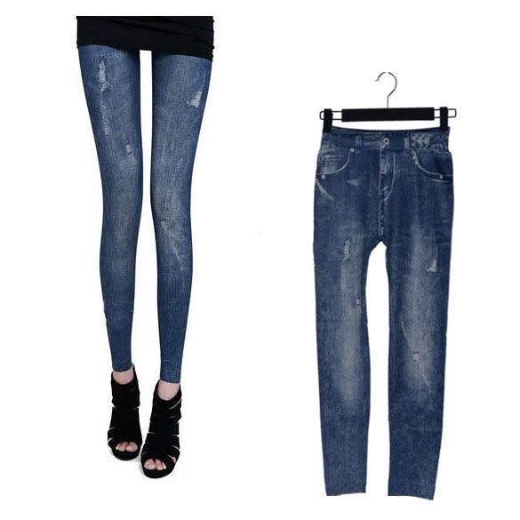 Legging Sexy Jean Tregging Slim bleu Used Pantalon Moulant Skinny Faux Jean  Illusion Sm | Rakuten