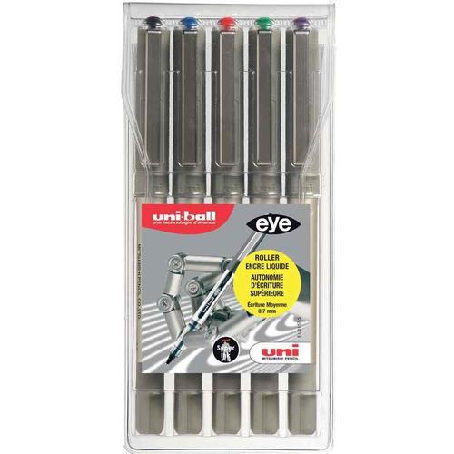 Uni-Ball Lot De 6 Etuis De 5 Rollers Encre Liquide Eye Ub157/5 Pte Moy. 0,7mm Assorti