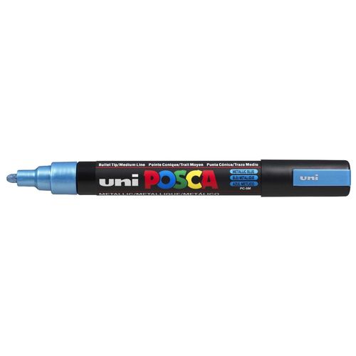Uni-Ball Lot De 3 Marqueurs Pte Conique Moyenne Posca Pc5m 1,8 - 2,5mm Bleu Métal