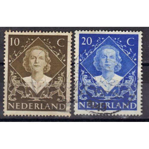 Pays-Bas 1948 : Accession Au Trône De La Reine Juliana - Série De 2 Timbres Oblitérés