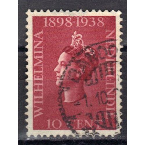 Pays-Bas 1938 : 40è Anniversaire Du Couronnement De La Reine Wilhelmine - Timbre 10 C. Rouge-Orange Oblitéré