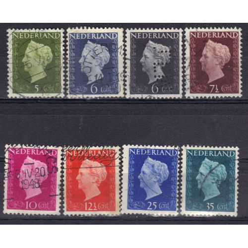 Pays-Bas 1947 : Effigie De La Reine Wilhelmine - Série De 8 Timbres Oblitérés