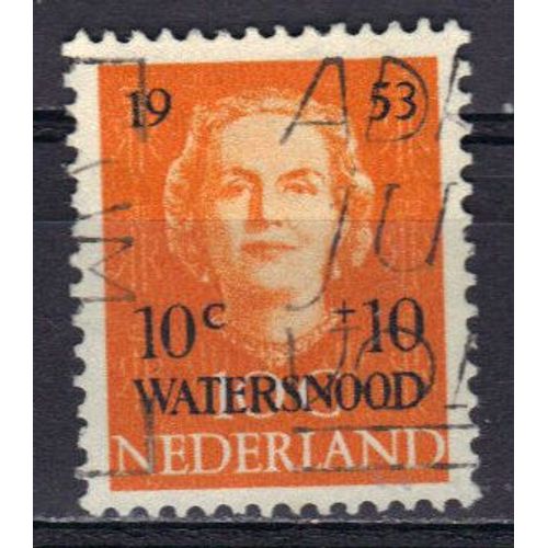 Pays-Bas 1953 : Emis Au Profit Des Inondés : Reine Juliana - Timbre 10 C. Bistre-Orange Oblitéré Surchargé