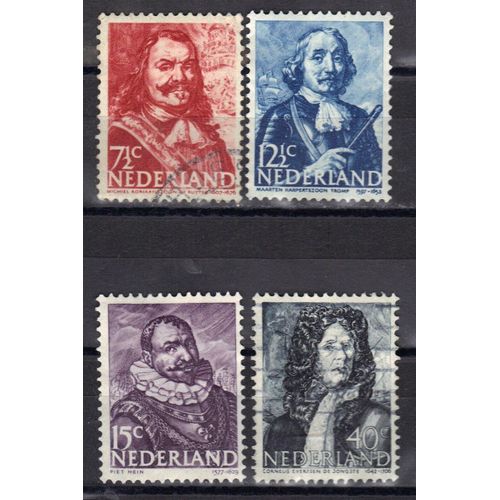 Pays-Bas 1943 : Amiraux : M.A. De Ruyter / Maaten Tromp / Piet Hein / Cornelis Evertsen Le Jeune - Série De 4 Timbres Oblitérés