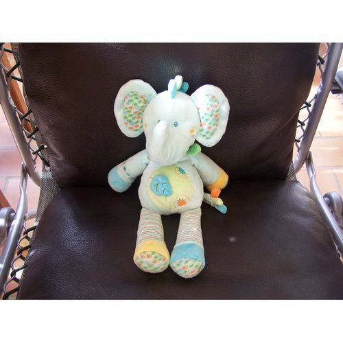 Doudou Elephant Bleu Vetir Nicotoy Foulard Vert