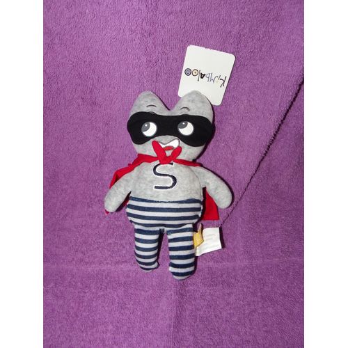 Doudou Chat  Gris Super Heros Kimbaloo Cape Rouge