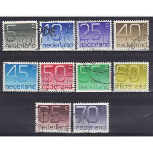 Pays-Bas 1976/79/81/86 : Centenaire Des Timbres Néerlandais À Chiffres - Lot De 10 Timbres Oblitérés