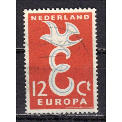 Pays-Bas 1958 : Europa - Timbre 12 C. Rouge-Orange Et Bleu Oblitéré
