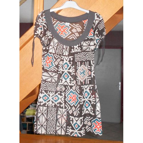 T-Shirt "" Camaïeu "", Marron/Bleu/Orange, T1