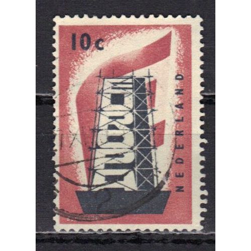Pays-Bas 1956 : Europa - Timbre 10 C. Rose Et Noir Oblitéré