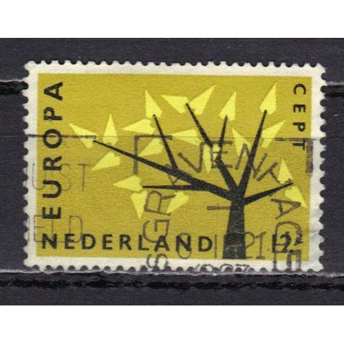 Pays-Bas 1962 : Europa - Timbre 12 C. Jaune-Olive Et Noir Oblitéré