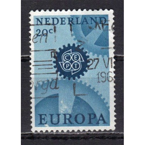 Pays-Bas 1967 : Europa - Timbre 20 C. Bleu Clair, Bleu-Gris Et Bleu-Noir Oblitéré
