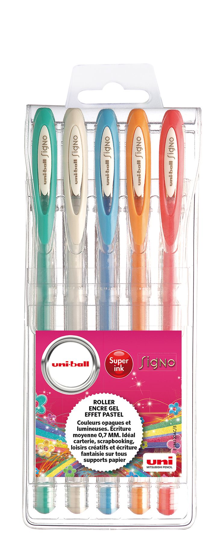 Uni-Ball Lot De 3 Etuis De 5 Rollers Encre Gel Signo Um120ac/5 Pte Moy. 0,7mm Assorti Fun