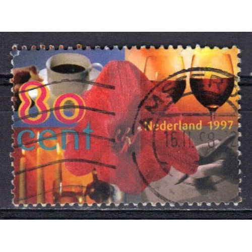 Pays-Bas 1997 : Amaryllis, Tasse De Café, Verres De Vin, Bougies, Main Rédigeant Une Lettre - Timbre 80 C. Multicolore Oblitéré