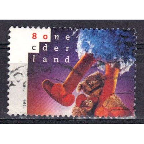 Pays-Bas 1996 : 20è Anniversaire De L'émission Télévisée Pour Enfants "Rue Sésame" : Tommie, Ieniemienie Et Pino - Timbre 80 C. Multicolore Oblitéré