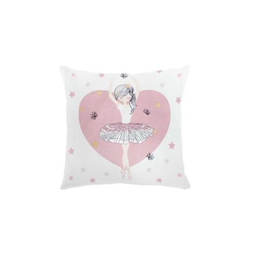 Coussin Déhoussable Carré En Coton Avec Motif Danseuse Étoile - Rose Et Blanc - 40 X 40 Cm