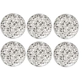 Lot De 6 Assiettes Plates En Porcelaine À Motif Floral - Blanc/Noir - D 27 Cm