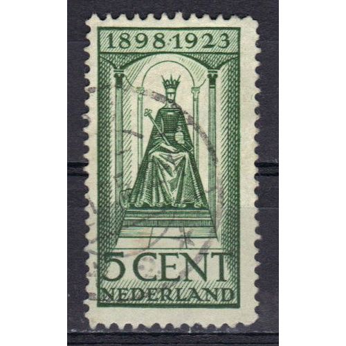 Pays-Bas 1923 : 25è Anniversaire Du Couronnement De La Reine Wilhelmine - Timbre 5 C. Vert Oblitéré