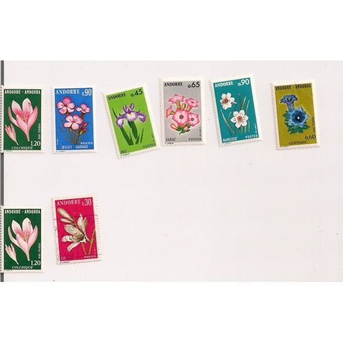 Andorre- Lot De 7 Timbres Neufs Et 1 Oblitéré-Thème: Fleurs